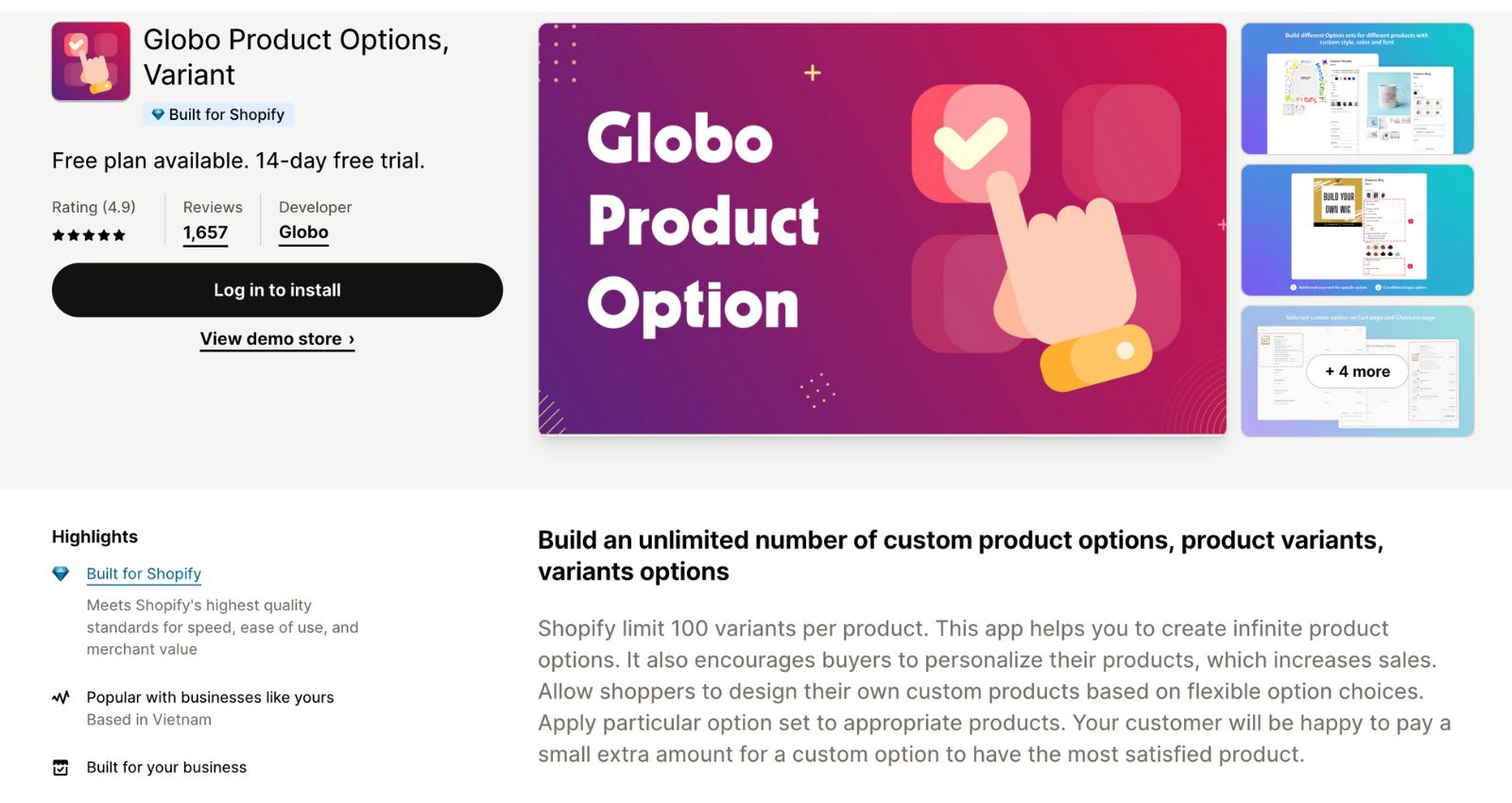 Globo Product Options, Variant